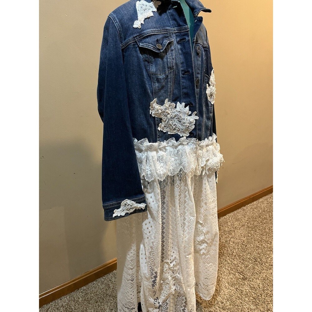Lane Bryant 16 Custom Upcycled Denim Jacket Lace Dress Boho Cottagecore Plus - Picture 3 of 8